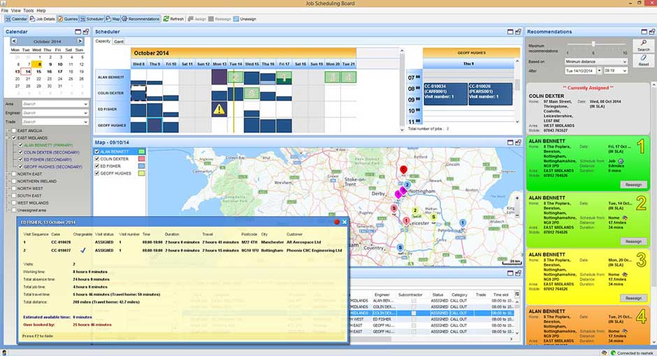 A ScreenShot of the Job Scheduling Board for the Field Service Application